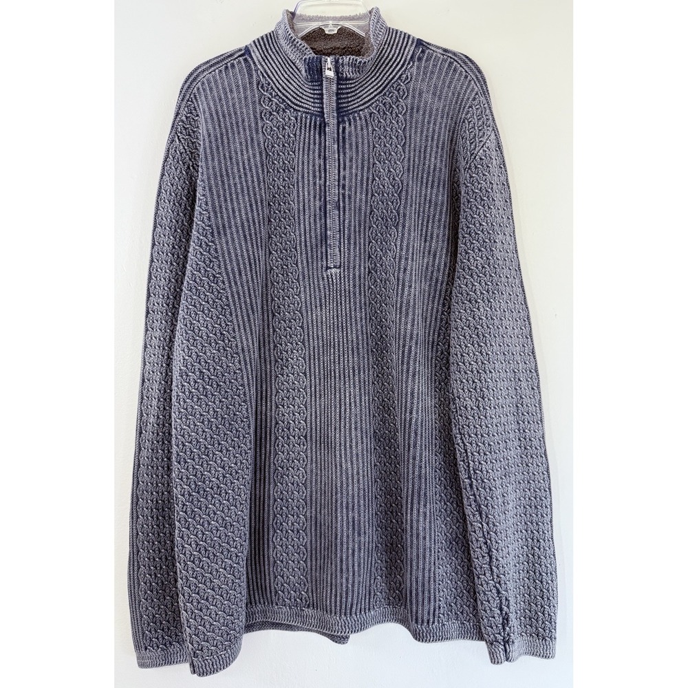 Carbon 2 Cobalt 1/4 Zip Cable Knit Sweater Men's XL Heavy Cotton Pullover